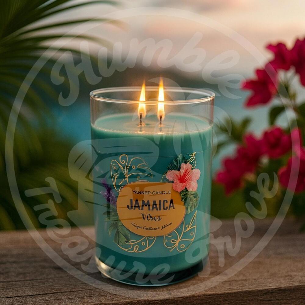 Yankee‎ Candle Jamaica Vibes 20 oz Carefree Caribbean Emerald Palms, Rhubarb